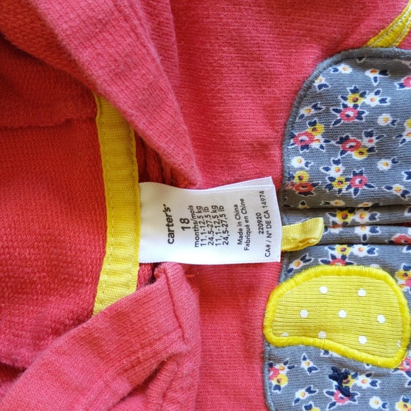 carter's floral elephant zip-up hoodie sweatshirt 18 months baby girl - Picture 3 of 8